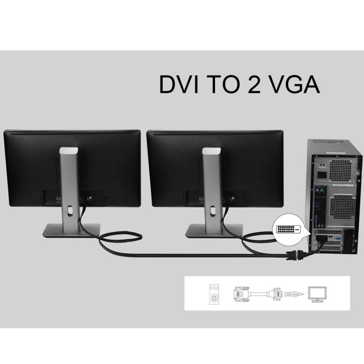 30cm DVI 24+5 Pin Male to 2 VGA Female Splitter Cable(Black)