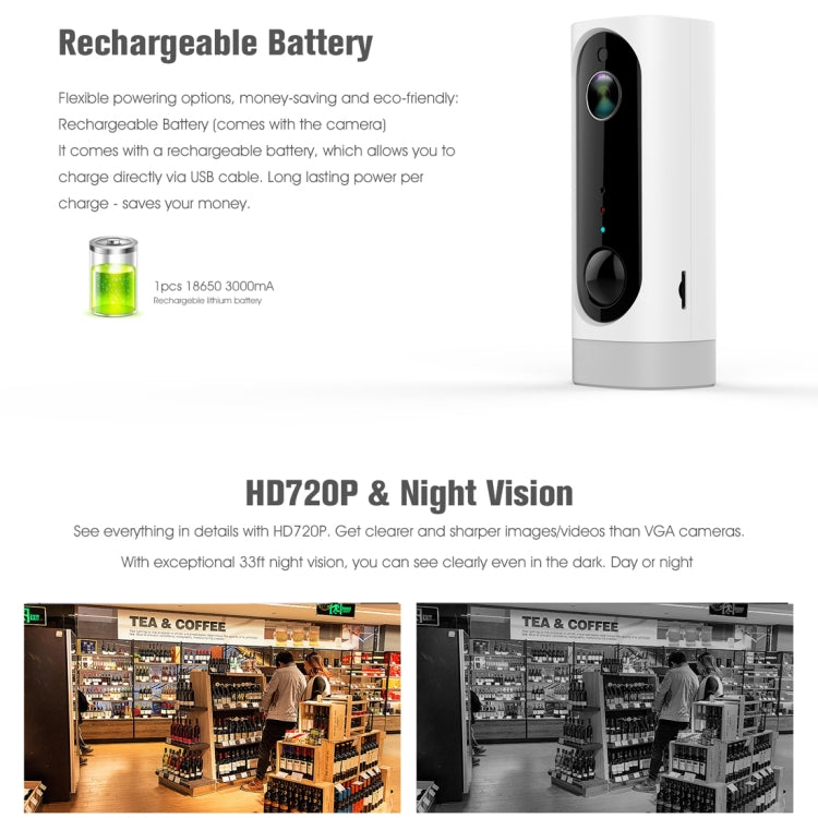 A1 WiFi Wireless 720P IP Camera, Support  / Motion Detection / PIR Motion Sensor, Two-way Audio, Built-in 3000mAh Rechargeable Battery