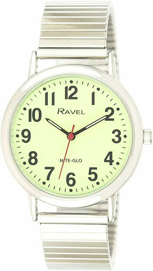 Ravel Ravel Mens Glow in The Dark Luminous Dial Watch - Stainless Steel Expander Bracelet R.GLEX.01
