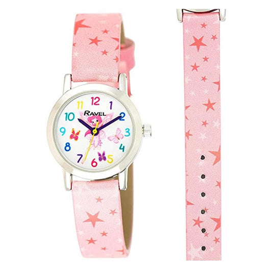 Ravel Ravel Children's Fairy Dial With Pink Stars Strap Watch - R1810.4