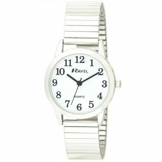 RAVEL Ravel Mens Bold Number White Dial Silver Expander Bracelet Watch R0232.01.1