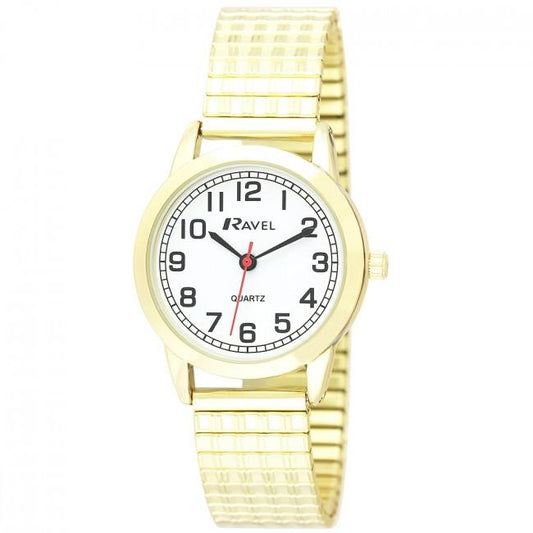 Ravel Ravel Ladies Bold Number White Dial Gold Expander Bracelet Watch R0232.12.2