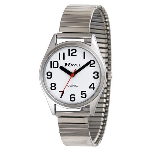 Ravel Ravel Mens  Basic Bold Easy Read Expander Bracelet Watch Silver R0225