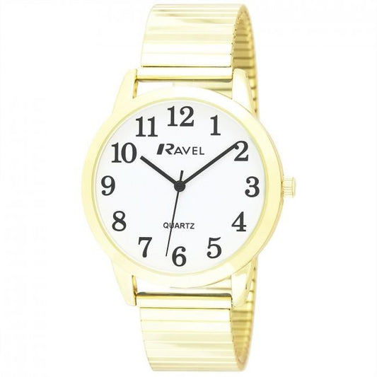 RAVEL Ravel Mens Bold Number White Dial Gold Expander Bracelet Watch R0232.02.1