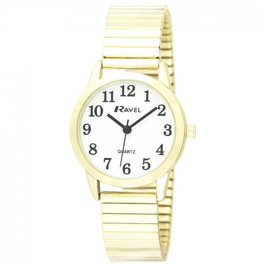 Ravel Ravel Ladies Bold Number White Dial Gold Expander Bracelet Watch R0232.02.2