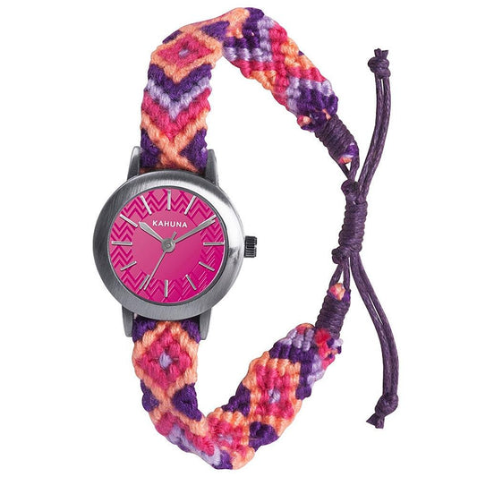 Kahuna Kahuna Laies Slim Plaited Pink dial with Fabric Strap Watch AKLF-0019L  - CLEARANCE NEEDS RE-BATTERY