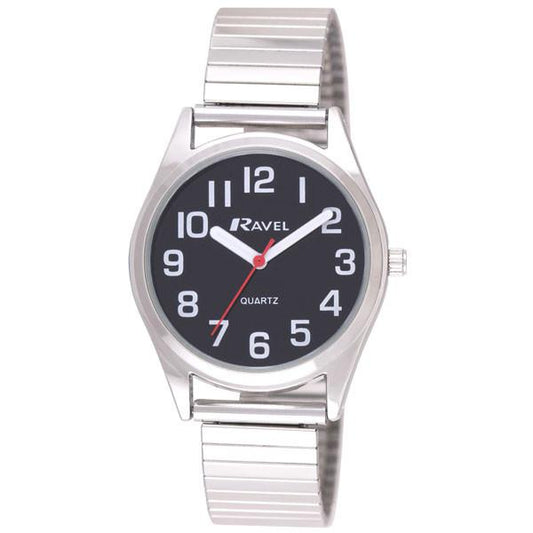 Ravel Ravel Ladies Classic Super Bold Easy Read Expander Bracelet Black/Silver Watch R0225.03.2