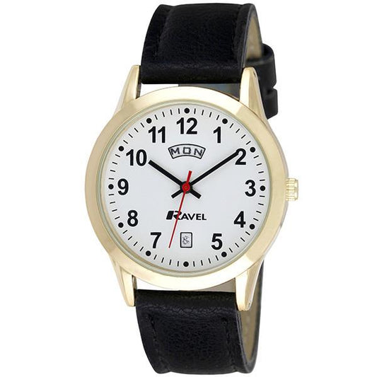 Ravel Ravel Mens Gilt Day/Date  Faux Leather Strap Watch R0706.19.1