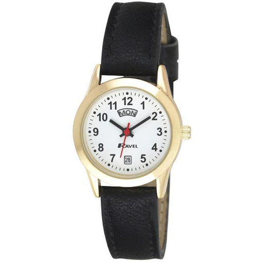 Ravel Ravel Womens Gilt Day/Date  Faux Leather Strap Watch R0706.19.2