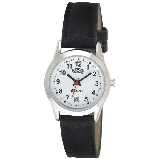 Ravel Ravel Womens Stainless Steel Day/Date Faux Leather Strap Watch R0706.20.2