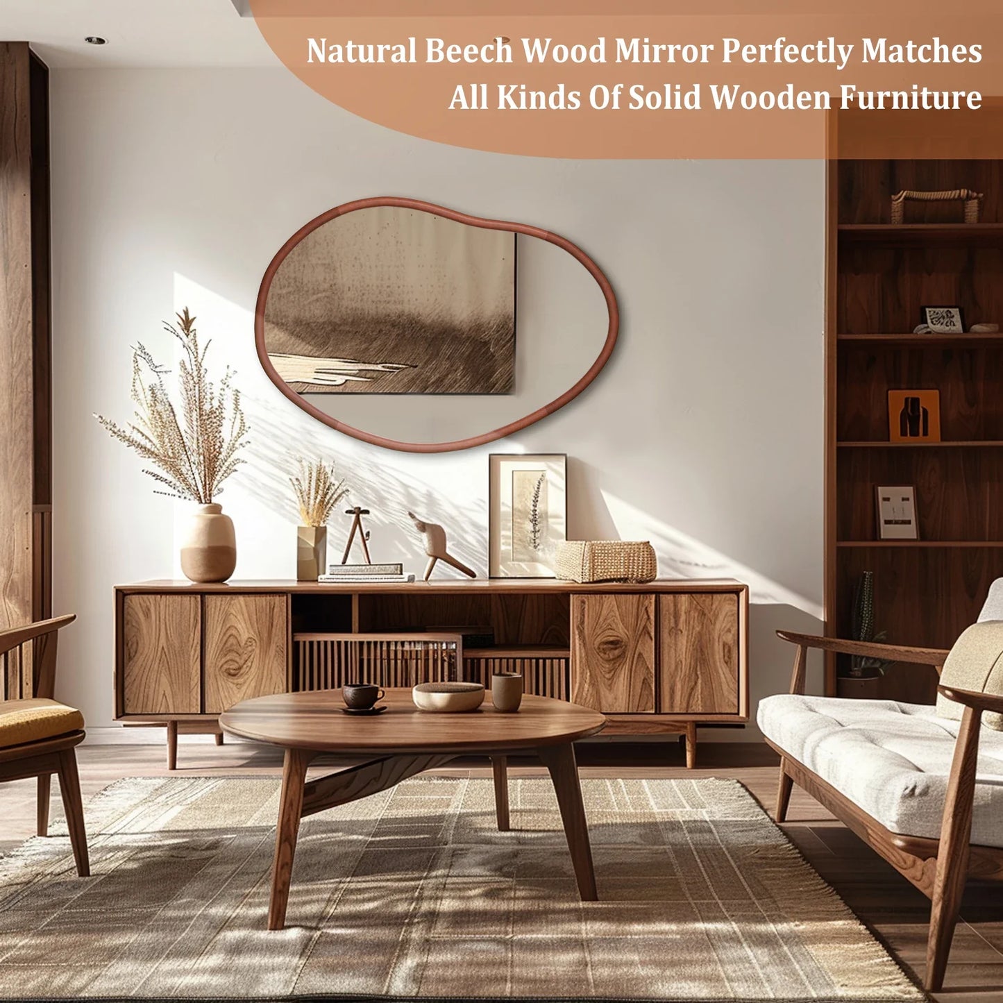 Irregular Wall Mirror Decorative Large Accent Mirror Vanity with Solid Wooden Frame for Livingroom Diningroom Bedroom Hallway
