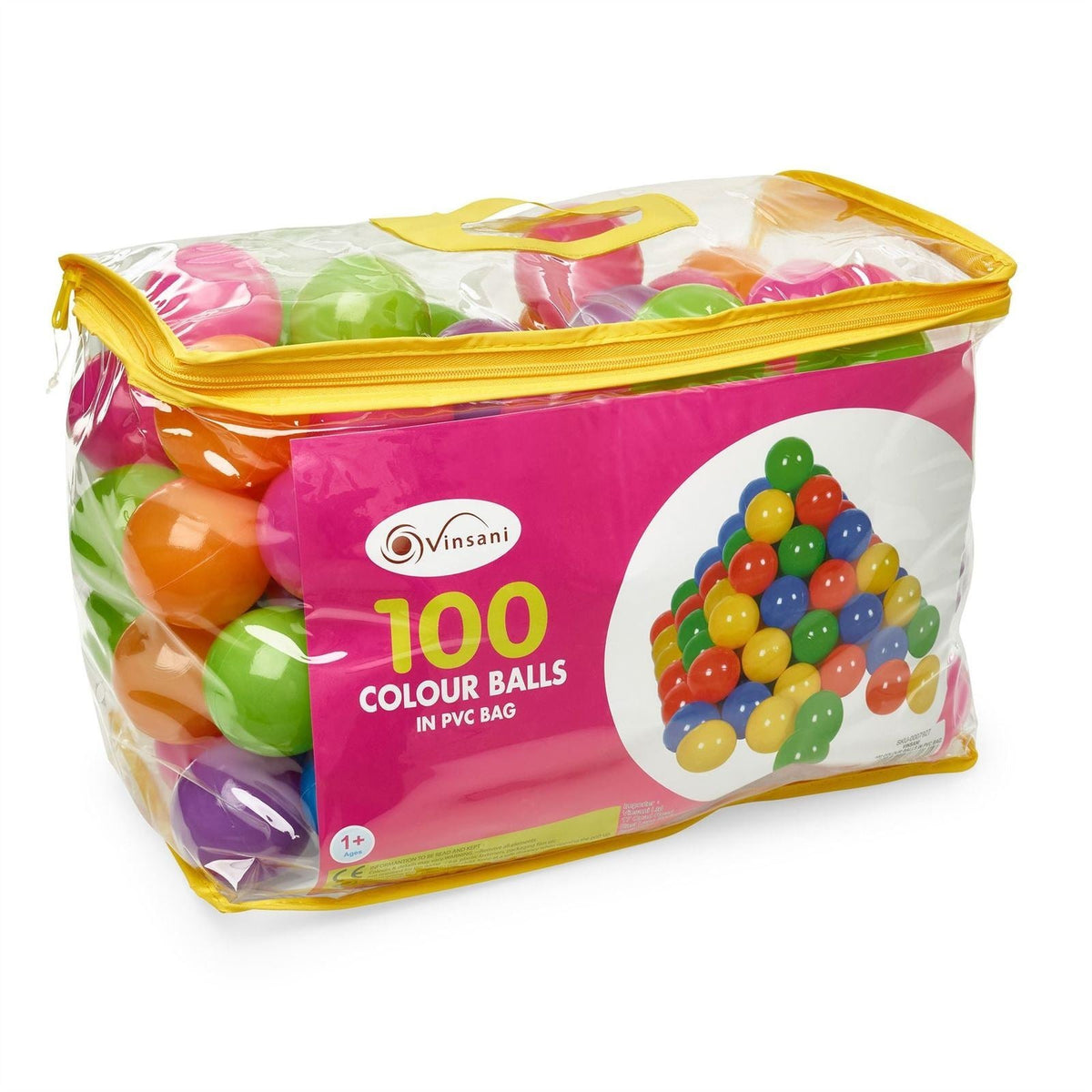 Vinsani Multicoloured Soft Plastic Play Pit Balls Non Toxic and BPA Free with Clear PVC Carry Bag for Indoor Outdoor Swimming Pool Ball pit Trampoline Play
