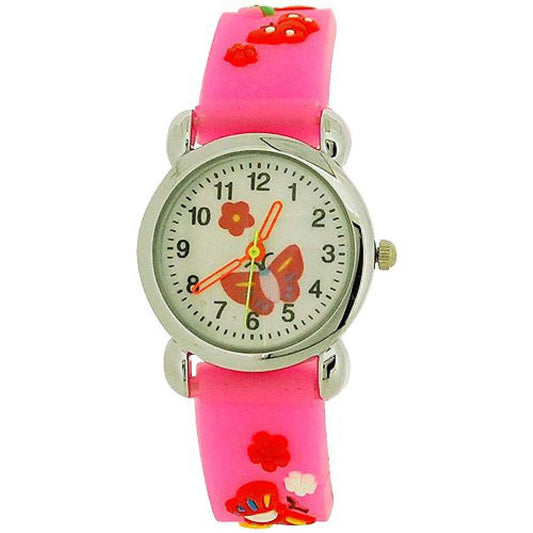 Relda Relda Children's Analogue 3D Red Butterfly Neon Pink Silicone Strap Girl's Watch REL43