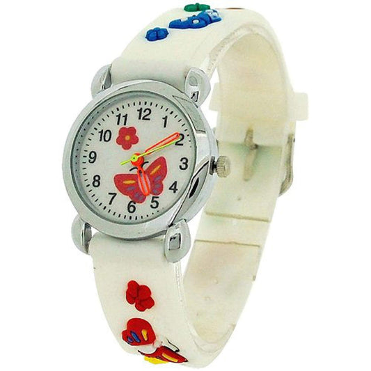 Relda Relda Children's Analogue 3D Multicolor Butterfly White Silicone Strap Girl's Watch REL40