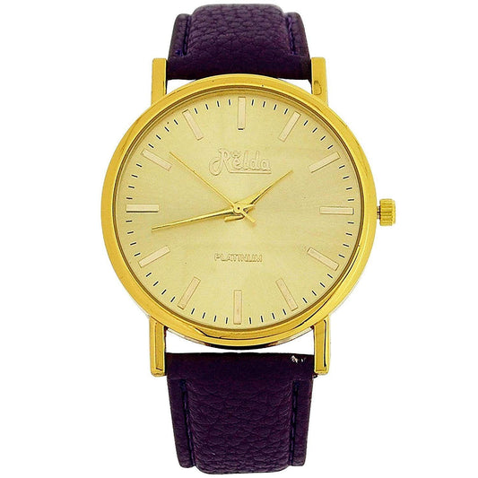Relda Relda Women Analogue Jumbo Gold tone Dial & Leather Purple Strap With Buckle REL62
