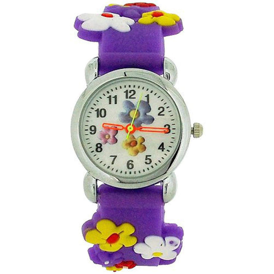 Relda Relda Children's Analogue 3D Colourful Flower Purple Silicone Strap Girl's Watch REL42