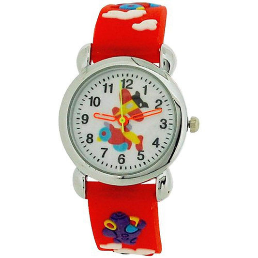 Relda Relda Children's Analogue 3D Flying Aeroplane Red Silicone Strap Boy's Watch REL44