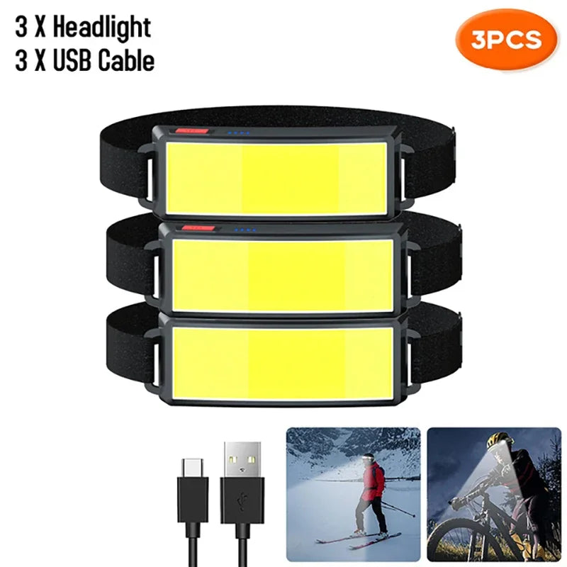 Powerful COB LED Headlamp Type-c Rechargeable Head Flashlight