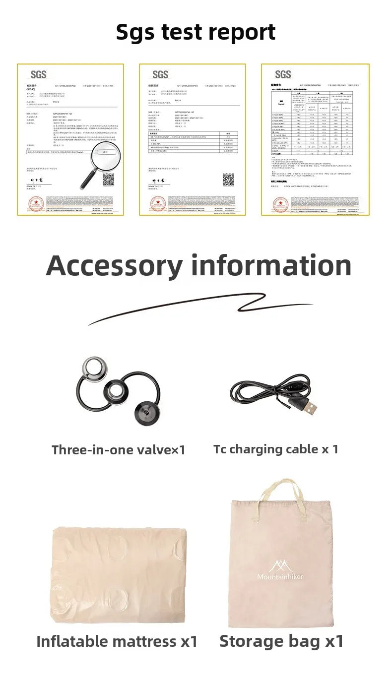 MOUNTAINHIKER 2025 Interior Air Mattress Glamping Mats PVC Inflatable Sleeping Mattress 1/3 Person Camping Bed Mat Built-in Pump