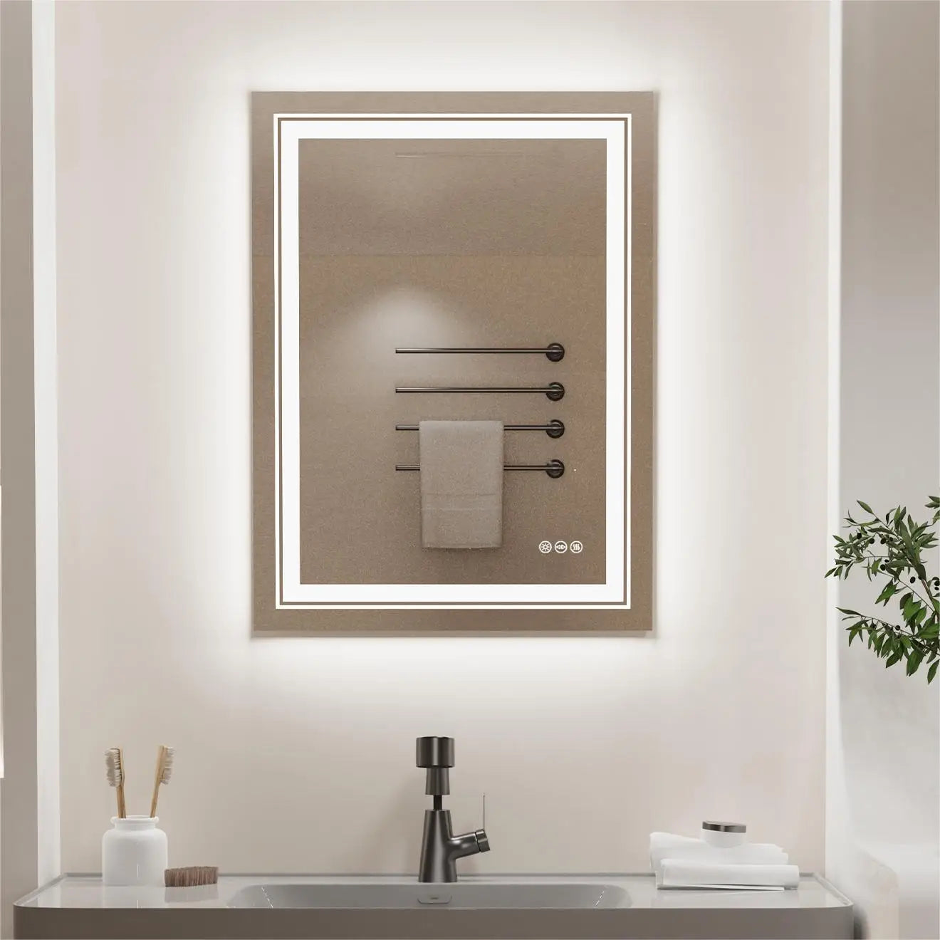 LED Illuminated Bathroom Wall Mirror with Demister Pad, Touch Sensor, Anti-Fog Makeup, Vanity Mirror, Front and Backlit Lights