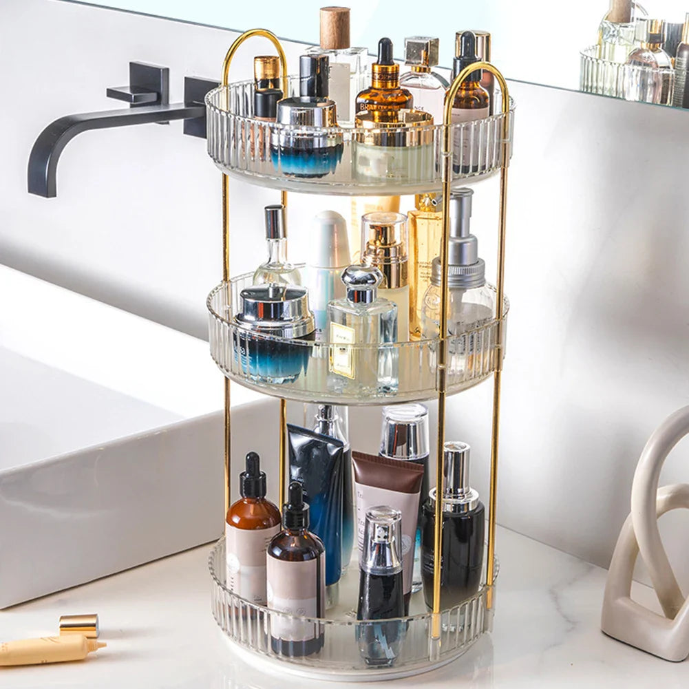 360 Degree Rotating Makeup Organizer Light Luxury Skincare Holder Rack Versatile Space-Saving for Dressing Table Washing Table