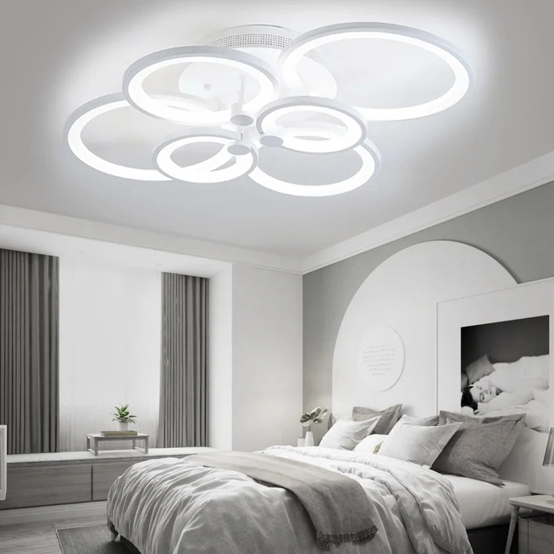 KOMORE Modern Circular LED Semi Flush Ceiling Light, 54 W/94W/142W Cool White for Nordic Decor for Office, Living Room, Bedroom