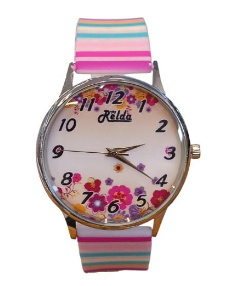 Relda Relda Ladies Analogue Pink Flower Silicone Strap Watch REL95