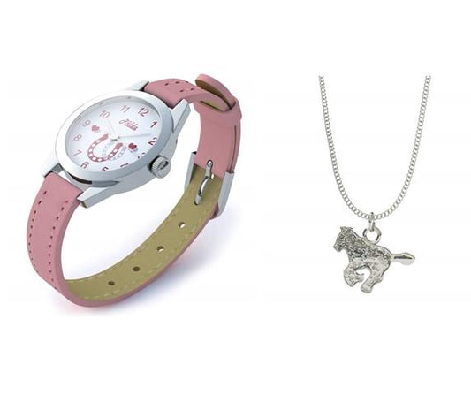 Relda Relda Pink Horse Watch and Girls Jewellery Set – Watch Gift Set for Kids with Silvertone Horse Necklace & Bracelet REL24