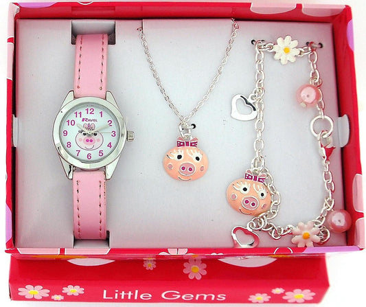 Ravel Ravel Little Gems Watch & Jewellery Set Little Piggy R2222 - CLEARANCE NEEDS RE-BATTERY