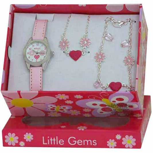 Ravel Ravel Little Gems Hearts and Flowers Watch, Necklace & Bracelet Set R2214N - CLEARANCE NEEDS RE-BATTERY