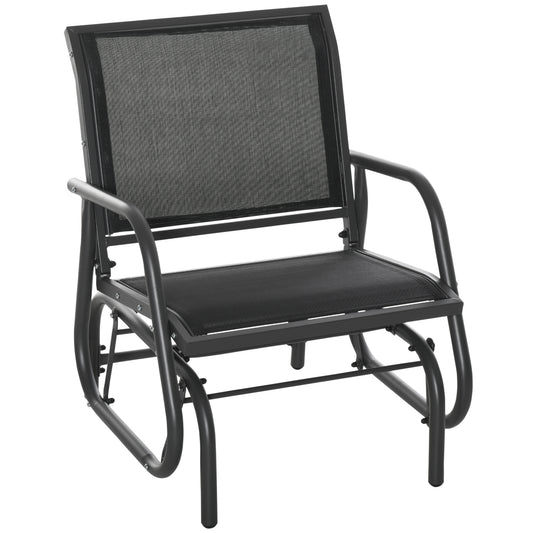 Carousel Outdoor Gliding Swing Chair Garden Seat w/ Mesh Seat Curved Back Steel Frame Black, Dark Grey