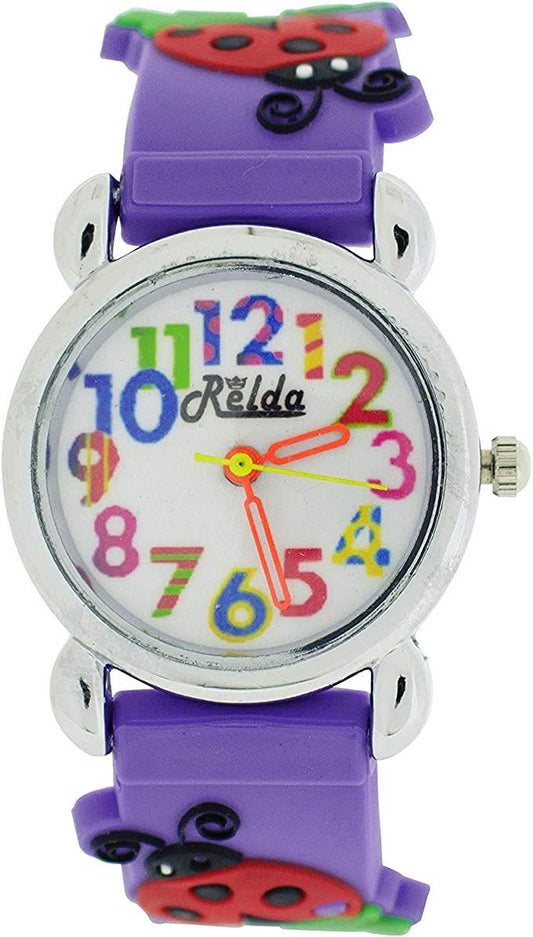 Relda Relda Children's Big Number Analog Ladybird On Purple Silicone Strap Girl's Watch REL105