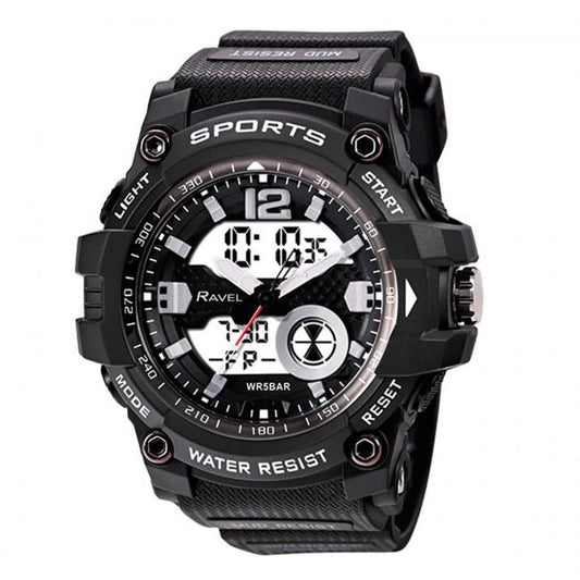 Ravel Ravel Adults Ana-Digi Dual time 5ATM Sports Black Digital Watch RDT.2A
