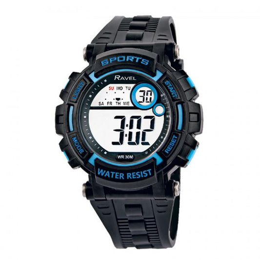 Ravel Ravel Mens 3ATM Digital Sports Black/Blue Watch RDG.14.4
