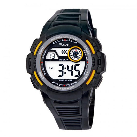 Ravel Ravel Mens 3ATM Digital Sports Black/Yellow Watch RDG.14.11