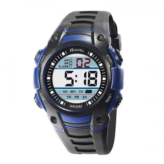 Ravel Ravel Mens 3ATM Digital Sports Black/Blue Watch RDG.14.10