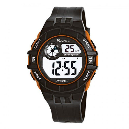 Ravel Ravel Mens 3ATM Digital Sports Black/Orange Watch RDG.14.2