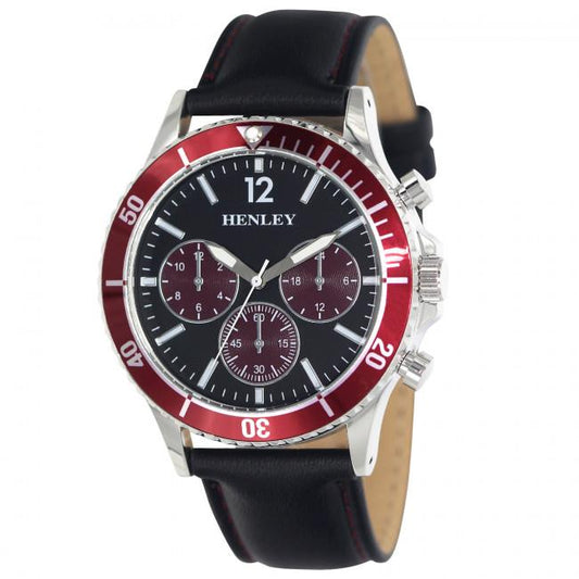 Henley Henley Mens Polished Round Sports Case Purple Dial With Black Leather Strap Watch H02210.7 Purple