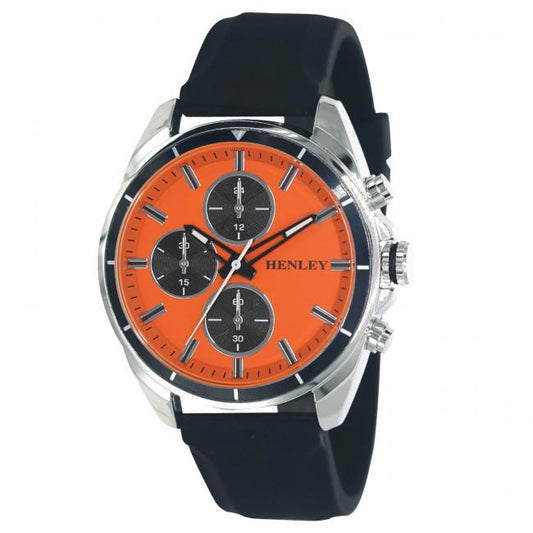 Henley Henley Mens Multi Eye Orange Dial With Black Sports Silicone Rubber Strap Watch H02209.8