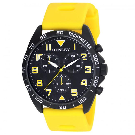 Henley Henley Men's Multi Eye Black Dial With Yellow Sports Large Silicone Strap Watch H02215.9