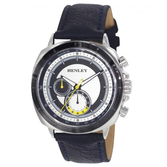 Henley Henley Mens Polished Sports Leather Strap Watch - Black / Yellow H02214.9