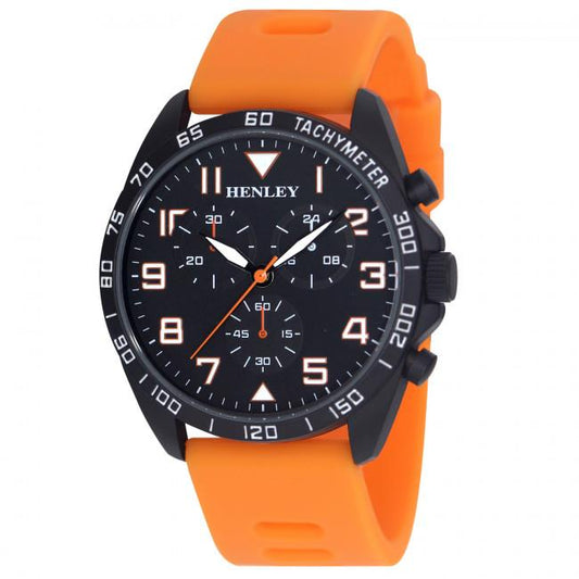 Henley Henley Men's Multi Eye Black Dial With Orange Sports Large Silicone Strap Watch H02215.8