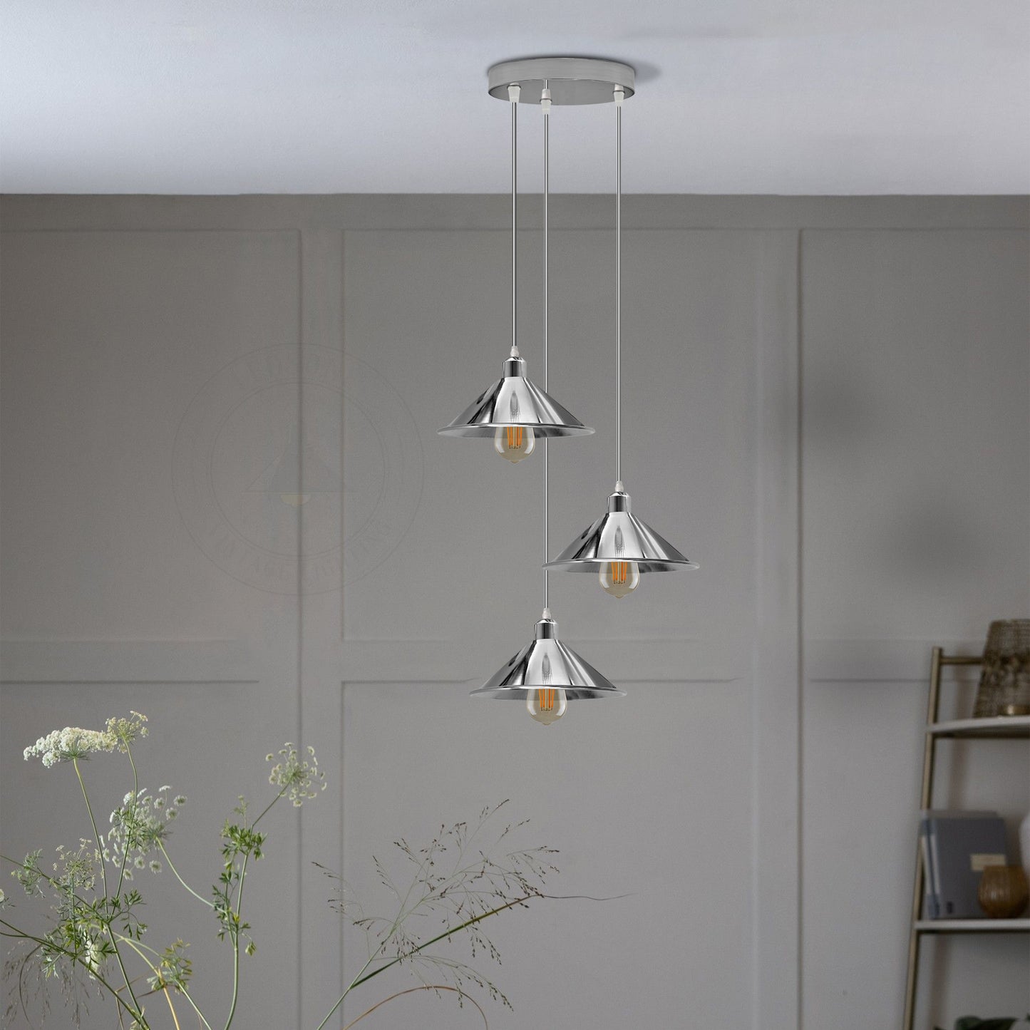 3 Head Round Base Industrial Vintage Ceiling Pendant Light Shade Hanging Lamp Light