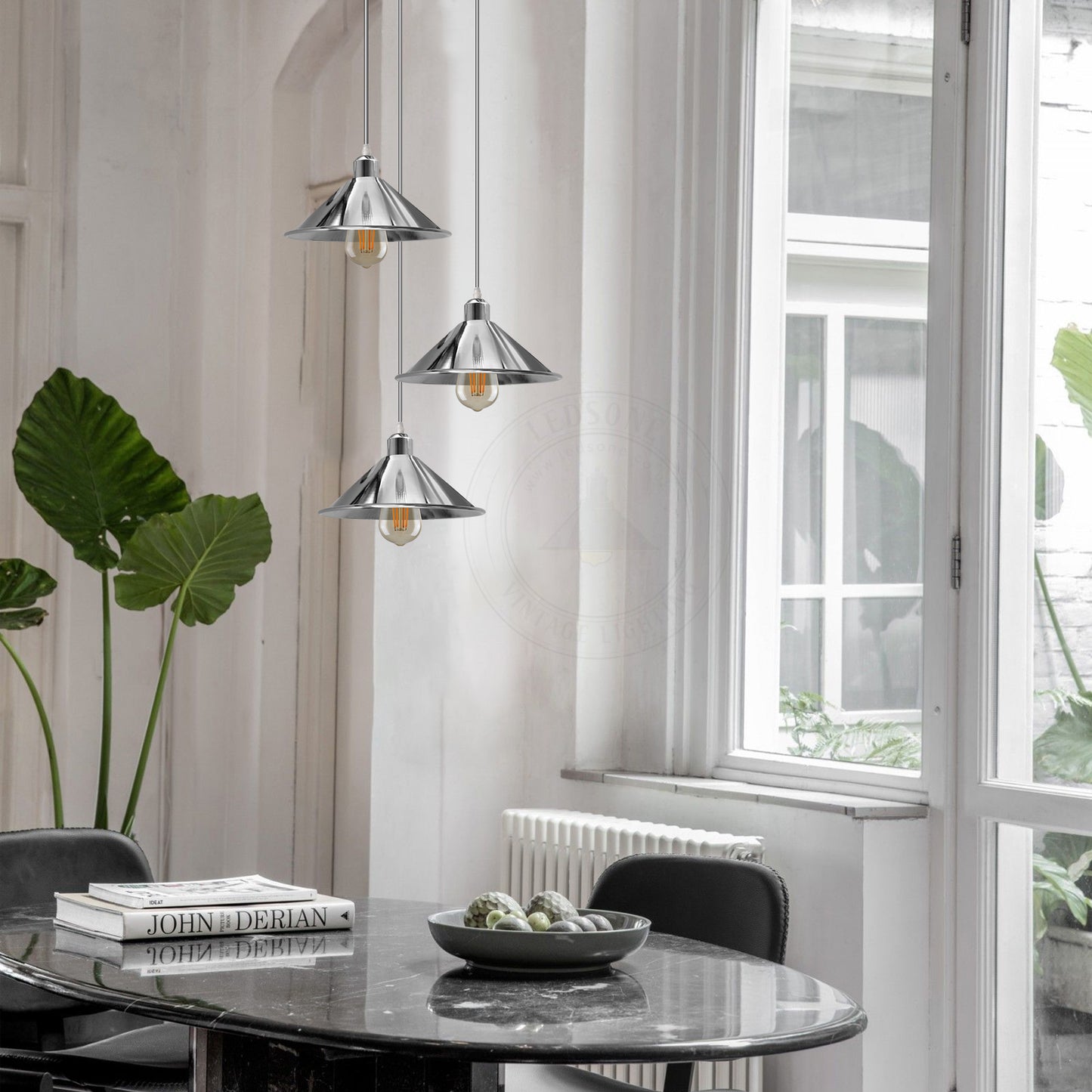 3 Head Round Base Industrial Vintage Ceiling Pendant Light Shade Hanging Lamp Light