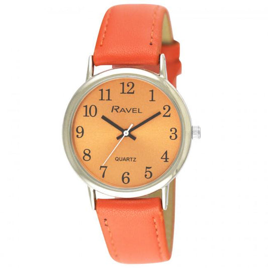 Ravel Ravel Ladies Classic Brights Leather Strap Watch Bright Orange