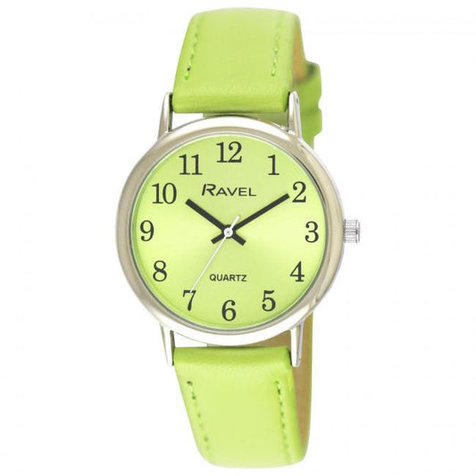 Ravel Ravel Ladies Classic Brights Leather Strap Watch Bright Lime Green