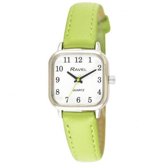 Ravel Ravel Ladies Cushion Shaped Brights Leather Strap Watch  Bright Green