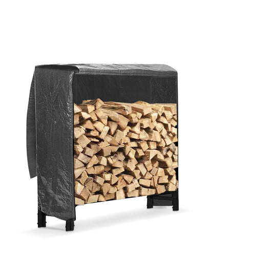Neo Neo 120cm Outdoor Metal Log Holder Storage Rack with Cover Black