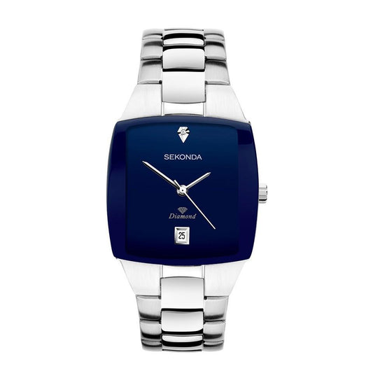 Sekonda Sekonda Mens Dated Square Blue Dial Stainless Steel Bracelet Watch 1936