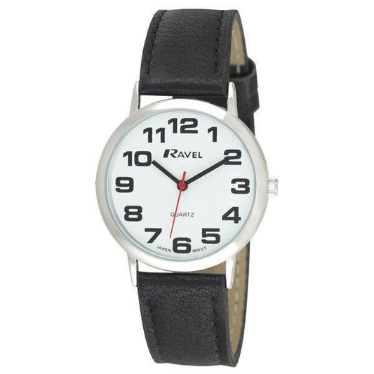 Ravel Ravel Mens Basic White Dial Black Leather Strap Watch R0105.06.1A